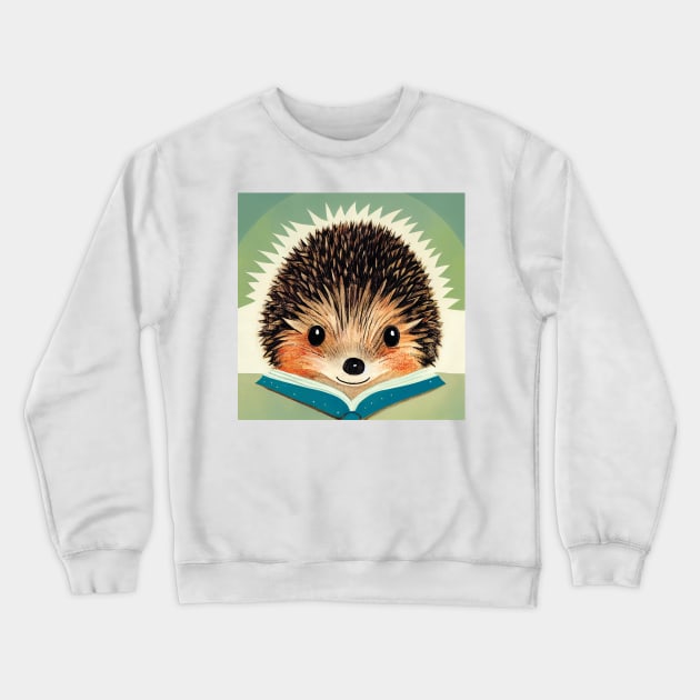 Cute Hedgehog Reading a Book. Crewneck Sweatshirt by Geminiartstudio